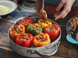 Stuffed bell peppers in a dish