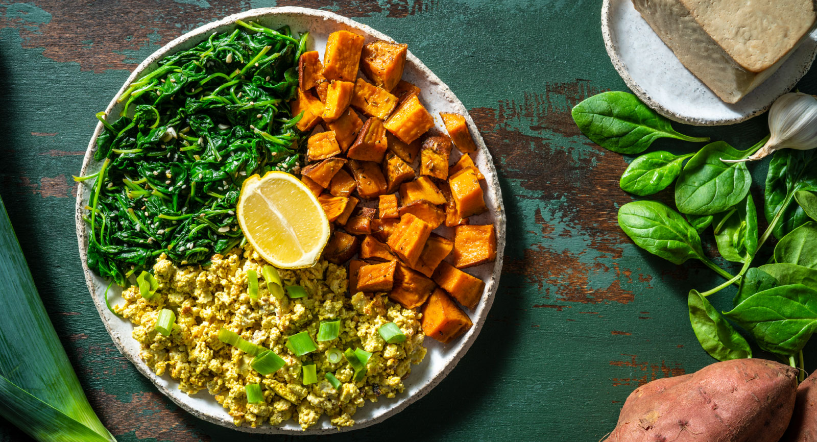 Food on round flat bowl